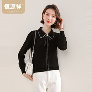 恒源祥翻領(lǐng)香風(fēng)針織衫女秋冬新款復古減齡娃娃領(lǐng)羊羔毛衫套頭毛衣 中國紅 S 160_