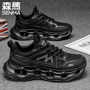 森馬（Senma）純黑工作春秋季2025新款網(wǎng)面防臭運(yùn)動(dòng)鞋男青少年跑步防滑老爹鞋 黑色 44