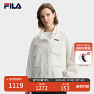 FILA 斐樂(lè )官方女裝梭織外套2025秋新款時(shí)尚休閑寬松短款立領(lǐng)上衣 云菇白-WT XL 175/92A/XL