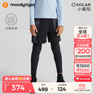 moodytiger男童褲子抓絨保暖冬季中大童長(zhǎng)褲拒水高彈假兩件運(yùn)動(dòng)褲| 小暖陽(yáng) 炭黑色 140 cm