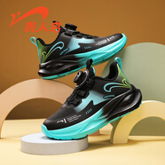 貴人鳥(niǎo)童鞋男童鞋子女孩防水皮面兒童運動(dòng)鞋防滑軟底小孩跑步鞋 黑綠（皮面單鞋） 34 內長(cháng)21.8/腳長(cháng)20.8