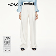 MO&Co.【C+系列】闊腿褲2025秋新品附腰帶高腰白色西褲M(mǎn)BE3PAT037 米白色 S /160