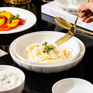 順祥輕奢碗碟套裝陶瓷米飯碗家用高檔釉下彩純白簡(jiǎn)約碗盤餐具湯面碗 8英寸圓盤