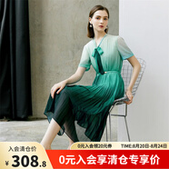 顏域（YANYEE）短袖漸變色連衣裙女夏季2024新款輕熟風(fēng)高端氣質(zhì)蝴蝶結(jié)百褶裙 綠色 L/40