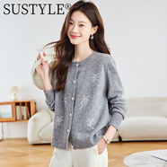 SUSTYLE奢侈高端品牌女裝高檔寬松毛衣外套上衣薄早秋外搭針織開(kāi)衫 灰色 XL