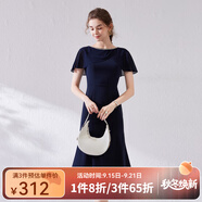 經(jīng)典故事（JANE STORY）法式魚尾連衣裙女夏2025新款氣質(zhì)別致設(shè)計感藍(lán)色雪紡裙收腰小個子 M05深藍(lán)色 M