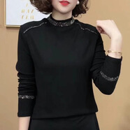 燙鉆打底時(shí)尚氣質(zhì)女T恤顯瘦休閑純色打底衫 黑色 3XL 建議130-140斤