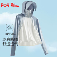 貓人（MiiOW）冰感防曬衣女夏披肩短款可拆帽檐皮膚風(fēng)衣防紫外線(xiàn)原紗涼感防曬服 KY1777S霜云白/淺蘭灰-女 L