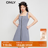 ONLY時尚百搭短款A字吊帶雪紡連衣裙女|123207028 H31尤琪藍白格 XS 155/76A