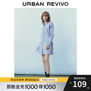 UR春季新款女簡約都市雙口袋紐扣襯衫式A型連衣裙UWU740011 淺藍 L