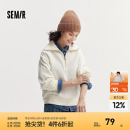 Semir衛(wèi)衣女純色半開襟衣服溫柔百搭秋休閑風(fēng)寬松落肩套頭衫ins潮 奶白10501 M