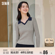 森馬毛衣女短款修身顯瘦簡約春秋撞色polo領(lǐng)毛衫復古109524107003