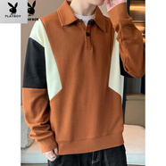 花花公子（PLAYBOY）新款（PAYBOY）長袖t恤男士套頭春季打底衫時尚青年休閑polo領上 卡其 Q-KPHH3032 M
