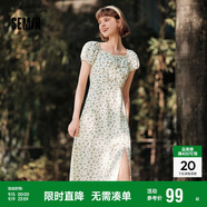 森馬（Semir）連衣裙女開叉泡泡袖中長裙夏方領(lǐng)雪紡碎花裙浪漫109324114014
