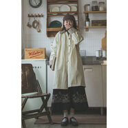 兩面穿日系撞色格子中長(cháng)款大衣少女寬松學(xué)院薄款休閑風(fēng)衣外套春秋 棕領(lǐng)淺卡其春秋季 均碼