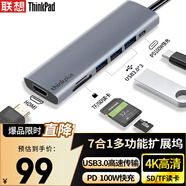 ThinkPad聯(lián)想 Type-C擴展塢 USB-C轉HDMI轉接頭 RJ45千兆網(wǎng)口 PD快充 SD/TF卡 蘋(píng)果華為筆記本拓展塢LC07-H