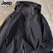 JEEP SPIRIT吉普外套男士夾克春秋季潮流時(shí)尚連帽戶外運(yùn)動沖鋒衣男裝 黑色XL