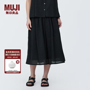 無印良品（MUJI）女式強(qiáng)捻抽褶裙長半身裙紗裙薄荷曼波風(fēng)純棉全棉裙子女裝半裙 黑色 S 155/62A