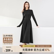 尚都比拉秋冬復古氣質女神范打底針織連衣裙中長款顯瘦a字裙 黑色 L 