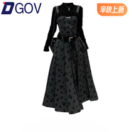 DGOV微甜酷辣妹高腰吊帶百褶繡花秋季連衣裙+打底衫顯瘦套裝裙子冬季 長裙zt L 【100-120斤】