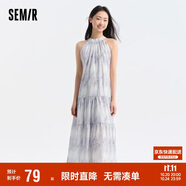 森馬觀園吉聯(lián)名連衣裙女肌理國(guó)風(fēng)夏收腰寬松掛脖長(zhǎng)裙109324114021