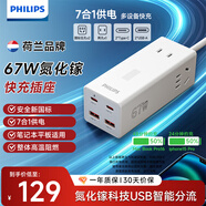 飛利浦（PHILIPS）氮化鎵67W充電器快充筆記本插座/多功能USB插線(xiàn)板便攜插排 小電艙安全快充 2C2A+3位 白色