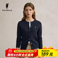 POLOWALK麻花針織開衫女春秋季新款保羅女裝氣質(zhì)休閑絞花毛衣外套長袖線衣 藏青【新款】 L (165)