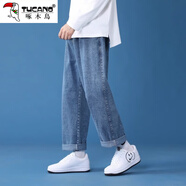 啄木鳥(niǎo)牛仔褲男2025秋冬新款寬松百搭直筒闊腿褲男潮流休閑青少年長(cháng)褲男 藍色 XL 建議120-145斤