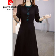 皮爾卡丹（pierre cardin）新品長(cháng)袖圓領(lǐng)連衣裙溫柔風(fēng)顯瘦百搭春季時(shí)尚女裝 黑色_小洋米6609 M _建議85-105斤