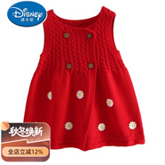 迪士尼（Disney）女童針織馬甲開(kāi)衫背心裙春秋季寶寶針織長(zhǎng)款坎肩中小童兒童連衣裙 紅色 100 衣標(biāo)(建議80身高)
