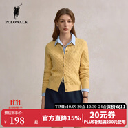POLOWALK麻花針織開(kāi)衫女春秋季新款保羅女裝氣質(zhì)休閑絞花毛衣外套長(zhǎng)袖線衣 黃色【新款】 M (160)