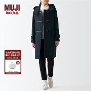 無印良品（MUJI）女式羊毛混牛角扣大衣長(zhǎng)款連帽毛呢呢子外套秋冬季外衣女裝 深藏青色2A XL (165/92A)