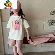 G.DUCKKIDS兒童套裝女夏天韓版女童夏裝中大童女裝運(yùn)動(dòng)時(shí)尚洋氣女孩衣服12歲 粉色 160 cm