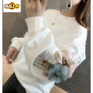初徑刺繡衛(wèi)衣女秋冬2025年新款女裝韓版寬松加絨加厚外套女上衣ins潮 白色超柔不倒絨 S (100斤以下)