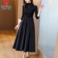 皮爾卡丹（pierre cardin）黑色高領(lǐng)加絨加厚連衣裙女秋冬2026新款顯瘦內搭打底長(cháng)裙子 黑色-【常規】 M