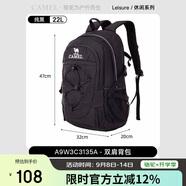 駱駝（CAMEL）戶外防水登山包大容量徒步旅行雙肩書包男女專業(yè)休閑運動包純黑