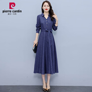 皮爾卡丹（pierre cardin）端莊大氣棉麻連衣裙2025新款春秋女裝超好看高貨長裙子 藏青色《今年流行時(shí)尚網(wǎng)紅/高級(jí) M