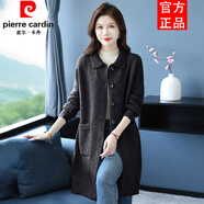 皮爾卡丹（pierre cardin）秋冬新款小翻領(lǐng)亮絲中長(zhǎng)款針織衫毛衣女裝有彈力口袋設(shè)計(jì)感 黑色 均碼