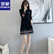 羅蒙（ROMON）官方春秋款針織打底連衣裙女2025年新款春秋季法式氣質(zhì)秋裝毛衣裙 黑色 S _80-95斤