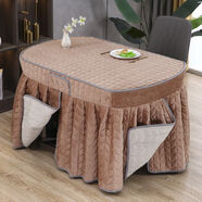 定制橢圓形烤火加厚加絨新款家用電爐長(cháng)方形橢圓餐桌桌布罩茶幾罩 內里姜黃/橢圓形加厚雙面絨4葉裙擺款 【長(cháng)150寬90高72【邊長(cháng)120】