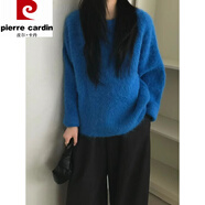皮爾卡丹（pierre cardin）毛茸茸質(zhì)感軟糯簡(jiǎn)約百搭針織衫韓國高貨秋冬季圓領(lǐng)寬松套頭毛衣 深藍色 均碼