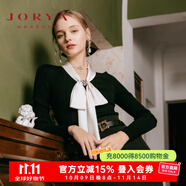 卓雅周末（JORYA weekend）安妮公主系列|23春季新款蝴蝶結(jié)珠飾修身長袖羊毛針織衫EJWCCM16 黑色-預售7天 S -預售7天