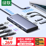 綠聯(lián)Type-C3.2雙HDMI/DP四屏異顯擴展塢USB-C雷電5拓展塢10G轉接4K60Hz多屏擴展適用聯(lián)想華為電腦MST