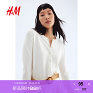 H&M【徐若晗同款】女裝毛針織衫秋慵懶短款打底衫miu系薄開(kāi)衫0579541 奶油色 L 170/104