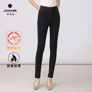 阿瑪施（AMASS）阿瑪施一條過冬加絨加厚牛仔靴褲秋冬保暖基礎(chǔ)款鉛筆褲女5100043 水洗黑 M