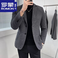 羅蒙（ROMON）2025秋冬毛呢西裝男外套短款韓版修身休閑西服領毛呢大衣男 K14毛呢西裝深灰色 XL 【高質感 百搭】