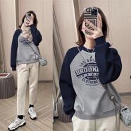 以純（YISHion）寬松顯瘦美式撞色加絨加厚圓領(lǐng)衛衣女2025秋冬新款歐貨設計感上衣 藏青灰色【不加絨款】 XL 【115-130斤】