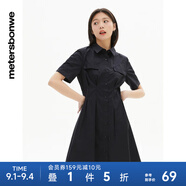 美特斯邦威純色收腰連衣裙女休閑舒適時(shí)尚百搭裙子女 影黑 L 165 88A