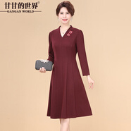 甘甘的世界2025秋季新款時(shí)尚洋氣印花中長(cháng)款女士連衣裙甘夫人氣質(zhì)裙子 紅色 2XL 適合120-140斤