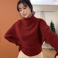 韓版高領(lǐng)蝙蝠袖毛衣女秋冬慵懶風(fēng)針織衫網(wǎng)紅款 安可拉紅 S 建議80-90斤